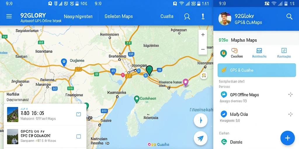 Antarmuka pengguna 92GLORY yang intuitif dan informatif untuk GPS Offline Maps.