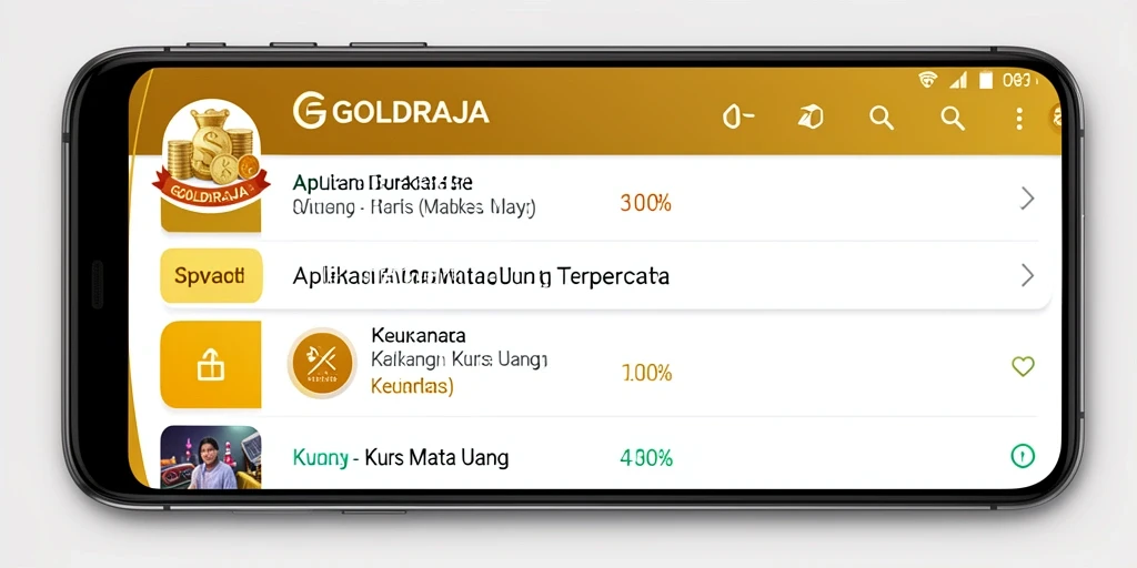 Tampilan antarmuka aplikasi GOLDRAJA dengan informasi kurs mata uang.
