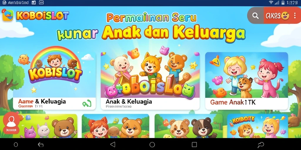 Antarmuka ceria dan interaktif dari KOBOISLOT untuk permainan anak.