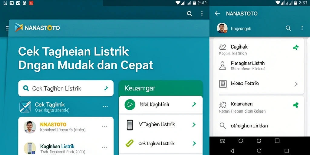 Tampilan aplikasi NANASTOTO menampilkan fitur cek tagihan listrik yang mudah diakses.