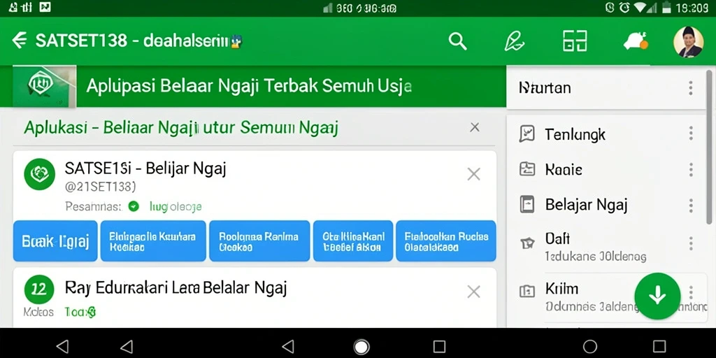 Antarmuka aplikasi SATSET138 yang ramah pengguna untuk belajar mengaji.
