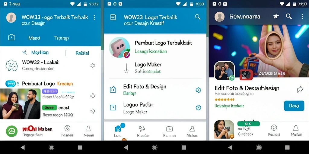 Antarmuka WOW33 menunjukkan alat desain yang user-friendly dan template menarik untuk Logo Maker.